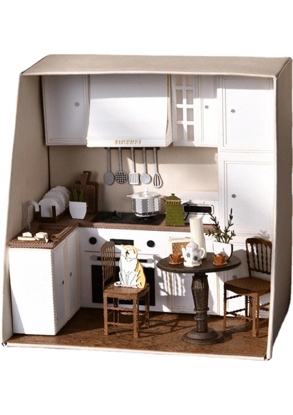 LED Işık ve Mobilya Seti 3D Bulmaca Model Mutfak W/ LED Minyatür Bebek Evi (Yurt Dışından)