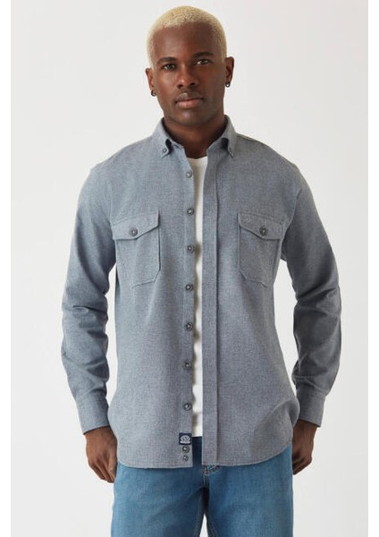 ❤️ Regular Fit Lacivert Flanel Erkek Gömlek GM22K222081_K39