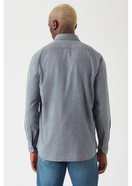 ❤️ Regular Fit Lacivert Flanel Erkek Gömlek GM22K222081_K39