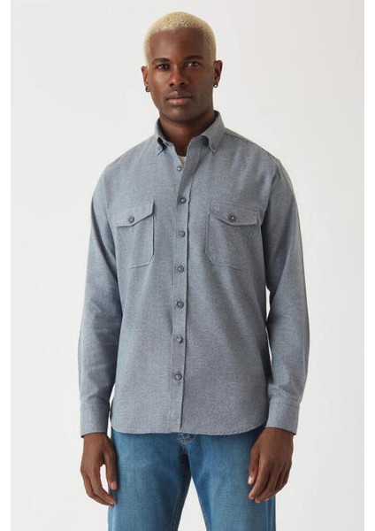 ❤️ Regular Fit Lacivert Flanel Erkek Gömlek GM22K222081_K39