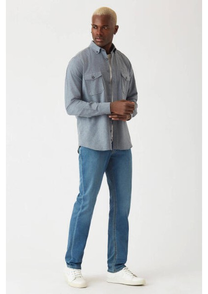 ❤️ Regular Fit Lacivert Flanel Erkek Gömlek GM22K222081_K39