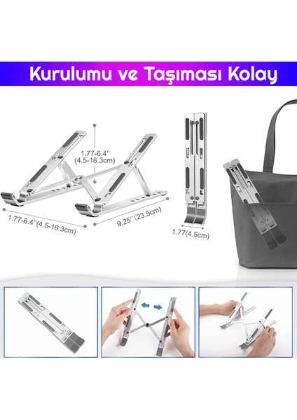 6 Ayarlanabilir Kademeli Masaüstü Alüminyum Ergonomik Kaydırmaz Macbook Notebook Standı