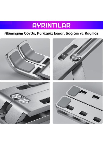 6 Ayarlanabilir Kademeli Masaüstü Alüminyum Ergonomik Kaydırmaz Macbook Notebook Standı