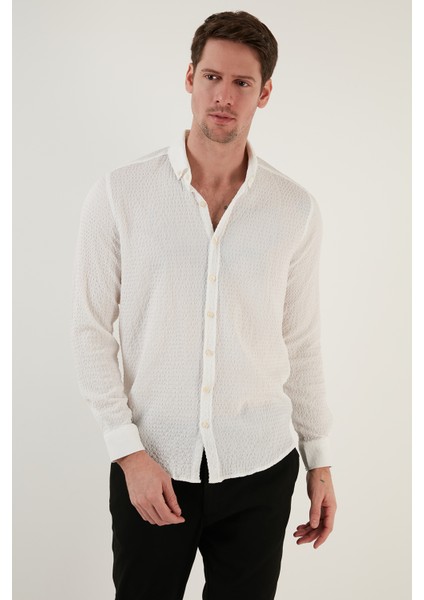 Pamuklu Çizgili Düğmeli Yaka Uzun Kollu Regular Fit Gömlek Erkek GÖMLEK CF23S112237 modelleri