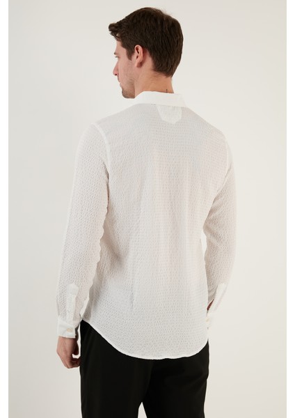 Pamuklu Çizgili Düğmeli Yaka Uzun Kollu Regular Fit Gömlek Erkek GÖMLEK CF23S112237 indirimleri