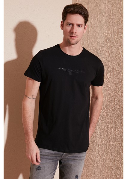 Yazı Baskılı Bisiklet Yaka Pamuk Slim Fit Basic T Shirt Erkek T Shirt 541TACTICAL