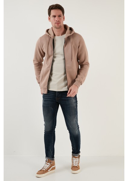 Slim Fit Kapüşonlu Fermuarlı Içi Tüylü Yumuşak Şardonlu Kışlık Sweat Erkek Sweat 5905340 modelleri