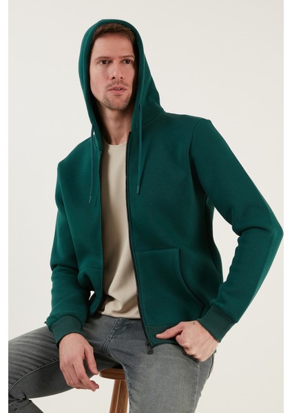 Slim Fit Kapüşonlu Fermuarlı Içi Tüylü Yumuşak Şardonlu Kışlık Sweat Erkek Sweat 5905340