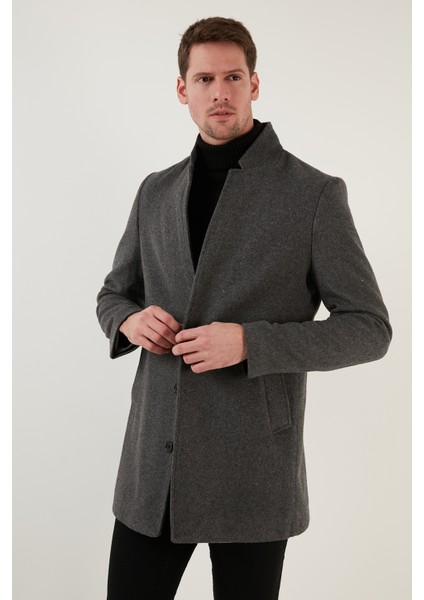 Slim Fit Tek Yırtmaçlı Dik Yaka Kaşe Kaban Erkek Kaban 6440401 fiyatları