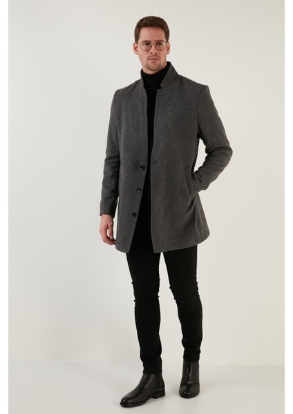 Slim Fit Tek Yırtmaçlı Dik Yaka Kaşe Kaban Erkek Kaban 6440401 modelleri