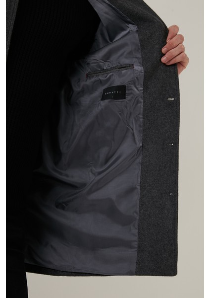 Slim Fit Tek Yırtmaçlı Dik Yaka Kaşe Kaban Erkek Kaban 6440401 indirimleri