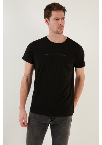 Yazı Baskılı Bisiklet Yaka Pamuk Slim Fit T Shirt Erkek T Shirt 541WIND fiyatları