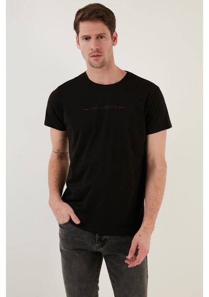 Yazı Baskılı Bisiklet Yaka Pamuk Slim Fit T Shirt Erkek T Shirt 541WIND modelleri