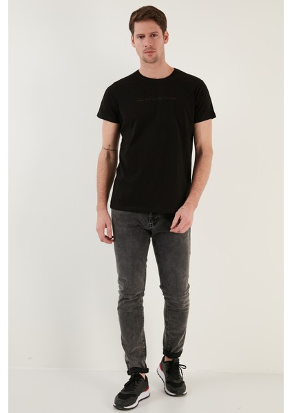 Yazı Baskılı Bisiklet Yaka Pamuk Slim Fit T Shirt Erkek T Shirt 541WIND fırsatları