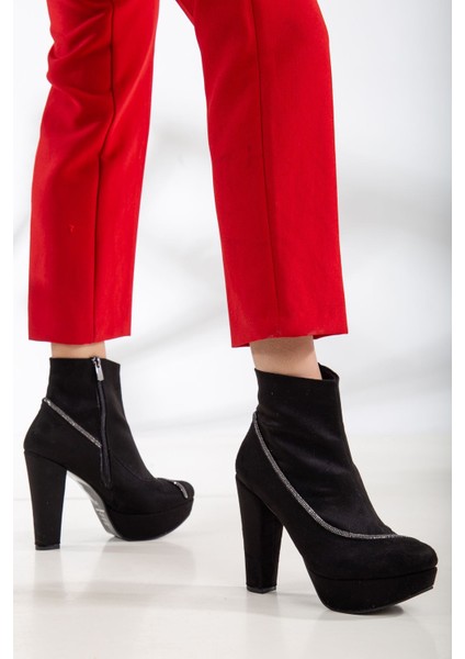 Elena Platform Taş Detaylı Kadın Bot Siyah Süet