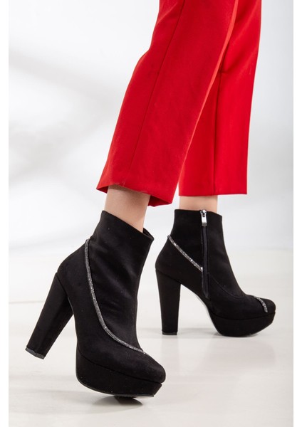 Elena Platform Taş Detaylı Kadın Bot Siyah Süet fiyatları