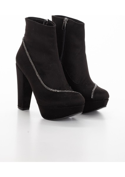 Elena Platform Taş Detaylı Kadın Bot Siyah Süet modelleri