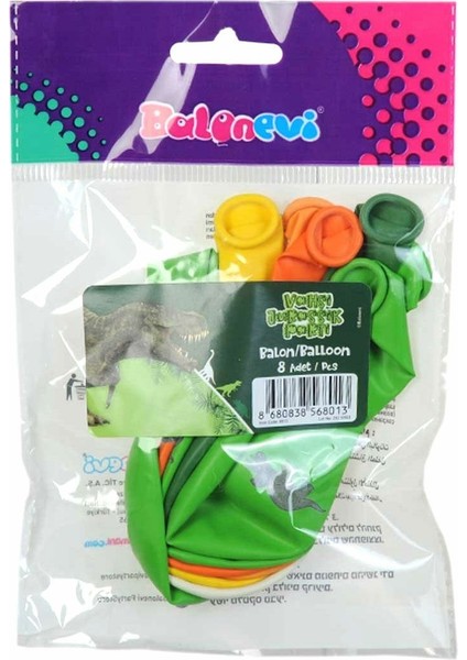 TVJ8013 4+1 Vahşi Jurassic Parti Baskılı Pastel Balon 12 Inç 8li -Balonevi