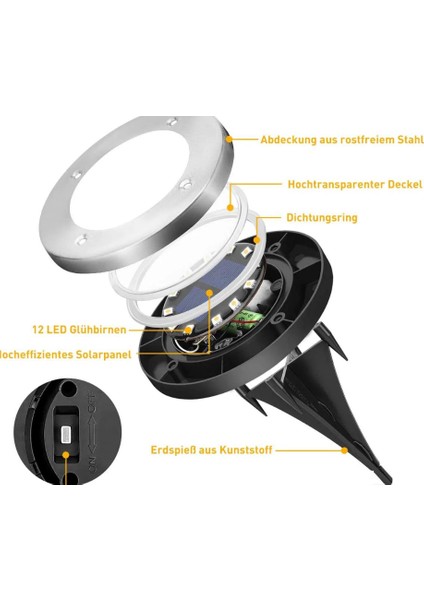4’lü Paket 8 LED Li Gömme Solar Güneş Enerjili Zemin Yol Bahçe Aydınlatma Spot Lambası Su Geçirmez fiyatları