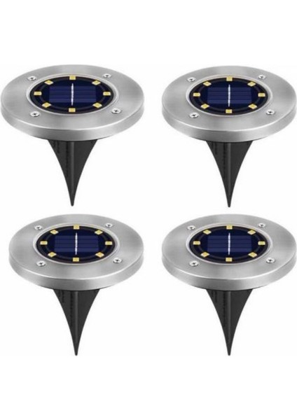 4’lü Paket 8 LED Li Gömme Solar Güneş Enerjili Zemin Yol Bahçe Aydınlatma Spot Lambası Su Geçirmez