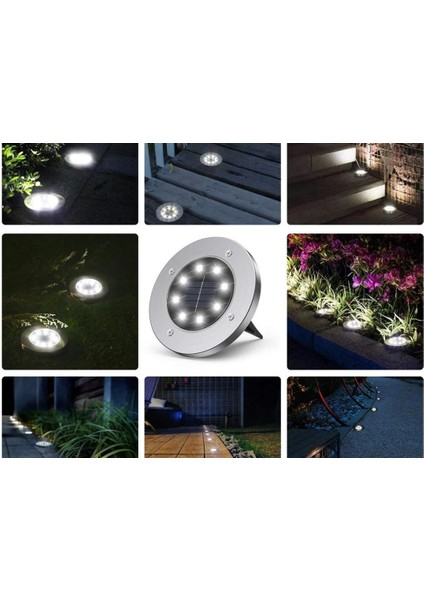 4’lü Paket 8 LED Li Gömme Solar Güneş Enerjili Zemin Yol Bahçe Aydınlatma Spot Lambası Su Geçirmez fırsatları