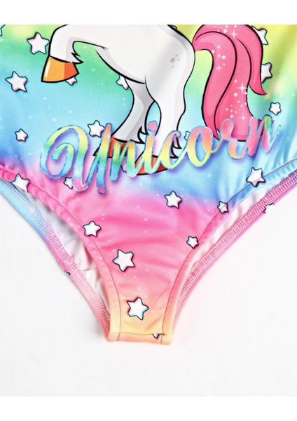 Kız Çocuk Mayo Unicorn Dijital Baskılı Deniz Havuz Mayosu modelleri