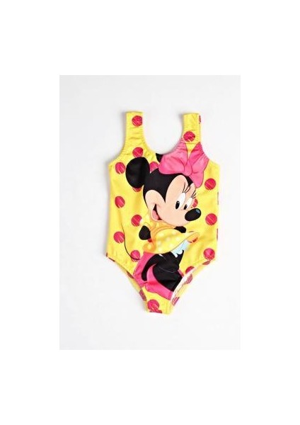 Kız Çocuk Mayo Mickey Maouse Sarı Dijital Baskılı Deniz Havuz Mayosu