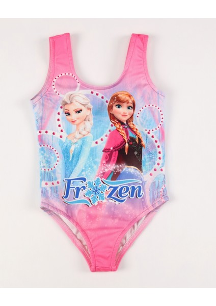 Kız Çocuk Mayo Frozen Pembe Dijital Baskılı Deniz Havuz Mayosu