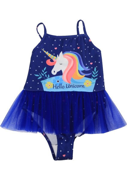 Kız Çocuk Mayo Unicorn Dijital Baskılı Deniz Havuz Mayosu