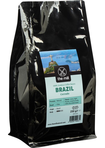 The Mill Brazil Cerrado Çekirdek Kahve 250 gr - Ustalıkla Kavrulmuş Bütün Kahve Çekirdeği -  Tropikal Meyveleri Hatırlatan Pürüzsüz Lezzet - Filtre ve Kahve Makinelerine Uygun