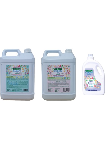 U Green Clean Baby Çamaşır Deterjanı 5l + Çamaşır Yumuşatıcı 5l + Leke Çıkarıcı 2.750L  3' Li Set