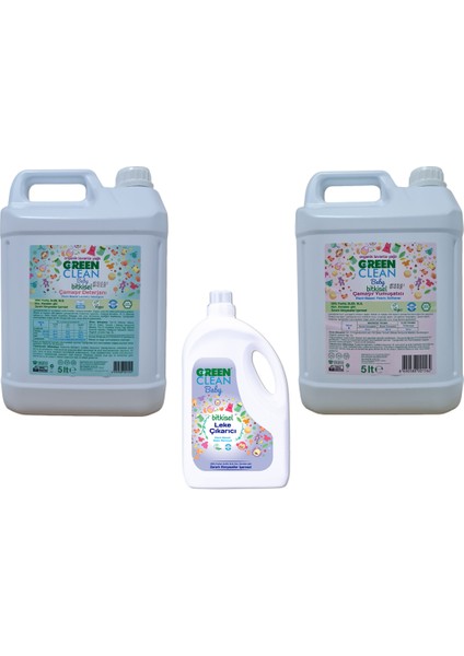 U Green Clean Baby Çamaşır Deterjanı 5l + Çamaşır Yumuşatıcı 5l + Leke Çıkarıcı 2.750L  3' Li Set