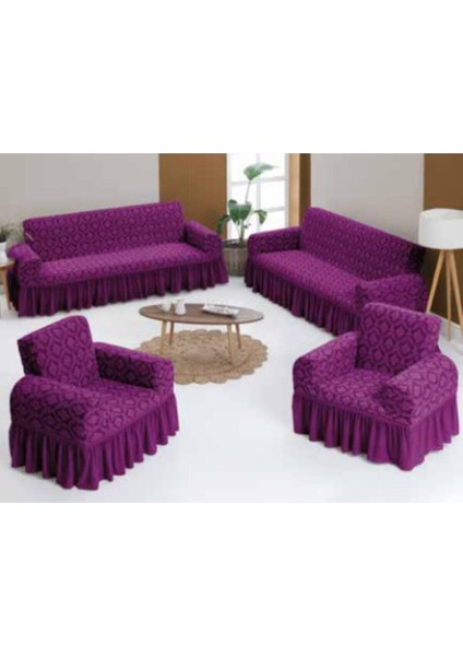 3+3+1+1 Jakarlı Koltuk Örtüsü Takımı Mürdüm