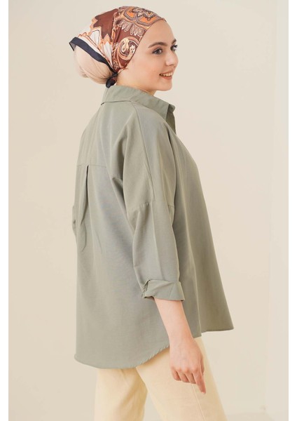 103901 Oversize Basic Tesettür Gömlek - Haki modelleri