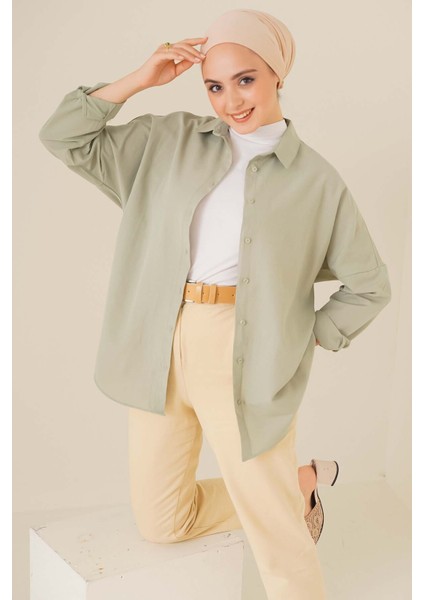 103901 Oversize Basic Tesettür Gömlek - A.haki fiyatları