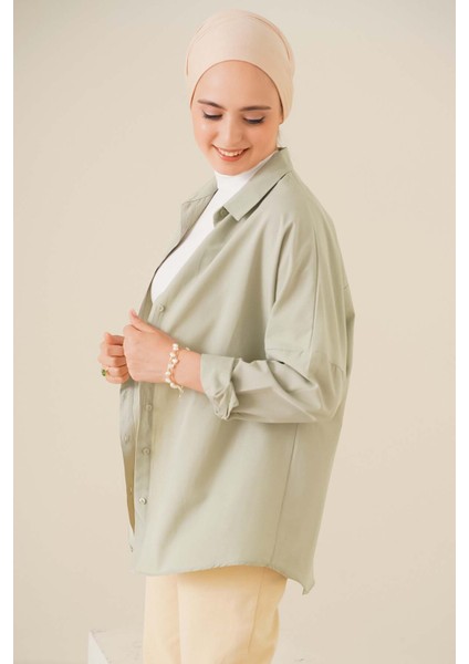 103901 Oversize Basic Tesettür Gömlek - A.haki modelleri