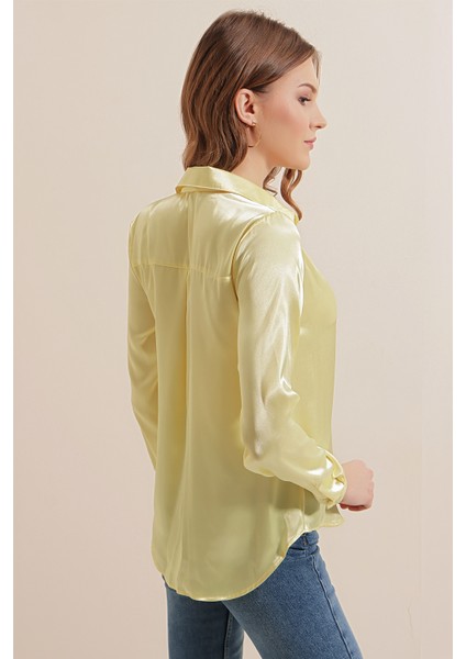 3964 Hafif Dökümlü Saten Gömlek - B.sarı indirimleri