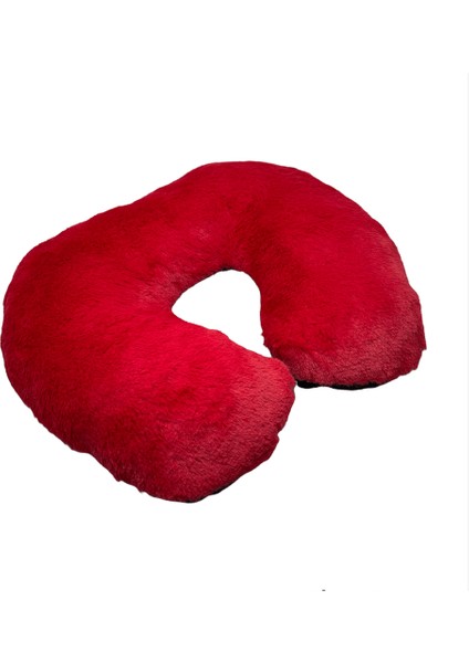 Yumuşak Peluşlu Seyahat Boyun Yastığı Kırmızı