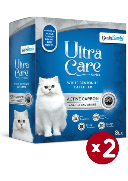 Ultra Care Series Aktif Karbonlu Topaklanan İnce Taneli Kedi Kumu 8lx2