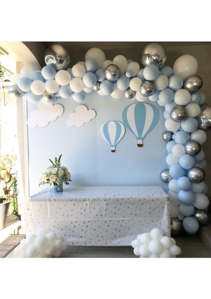 Erkek Bebek Makaron Krom Set 1 Yaşa Uygun Model Doğum Günü Balon Zinciri Seti