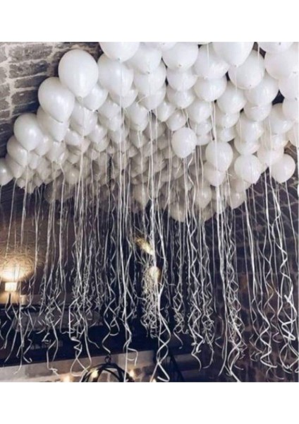 New Eco 50 Adet Beyaz Metalik Balon Helyum Gazı Uyumlu Parlak Balon