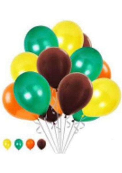 40 Adet Safari Orman Temalı Metalik Balon ; Sarı-Turuncu-Kahverengi-Yeşil
