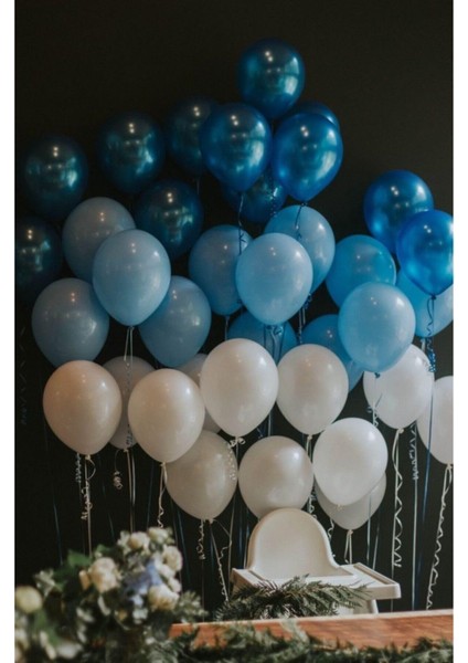 100 Adet Mavi-Beyaz-Lacivert Metalik Balon ve Balon Zinciri Konsept Balon Parti Süslemeler