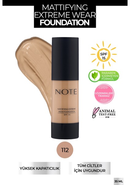 Mattifying Extreme Wear Mat Bitişli SPF 15 Kapatıcı Fondöten 112