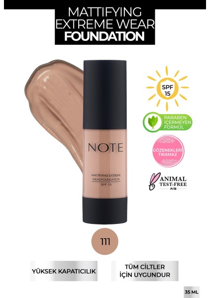 Mattifying Extreme Wear Mat Bitişli SPF 15 Kapatıcı Fondöten 111