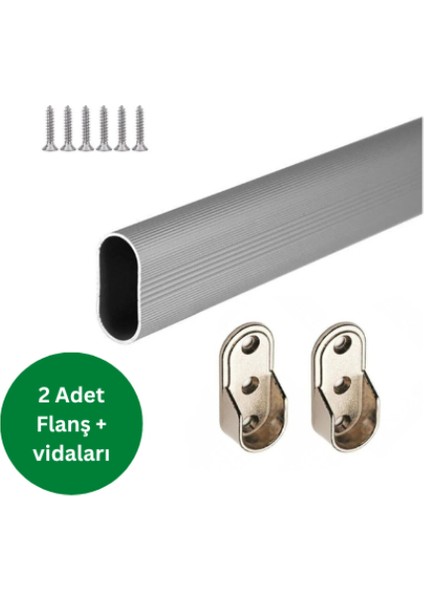 Oval Alüminyum Dolap Içi Oval Askı Borusu - 2 Adet Flanş - Montaj Vidaları