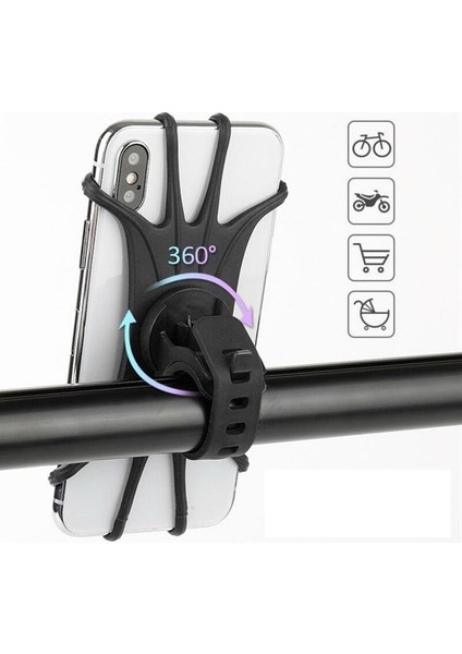 Buffer® Universal Bisiklet Motosiklet Çocuk Arabası Silikon 360 Derece Telefon Tutucu Tüm Modellerle Uyumlu