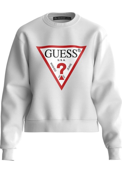 Bisiklet Yaka Beyaz Kadın Sweatshirt W2YQ16KBA10G011