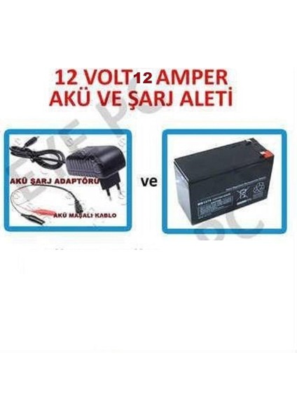 Akülü Araç Için 12V 12AH 12 Volt 12 Amper Akü 12 Volt Şarj Cihazı Adaptör Maşalı Kablo