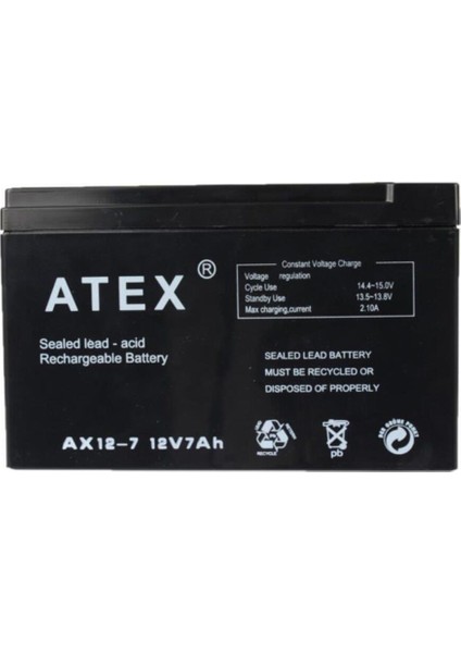 AX-12V 7AH Bakımsız Kuru Akü Akü Atex